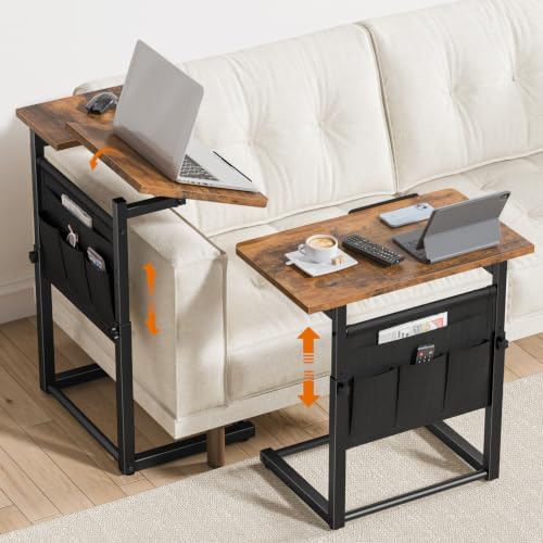 Giikin TV Tray Table, 23.6" Extra Large Side Table, Adjustable Height TV Trays for Eating on Couch, 90° Tilt Angle Foldable C-Shaped End Table with Storage for Small Spaces Sofa Bed Dinner by Giikin