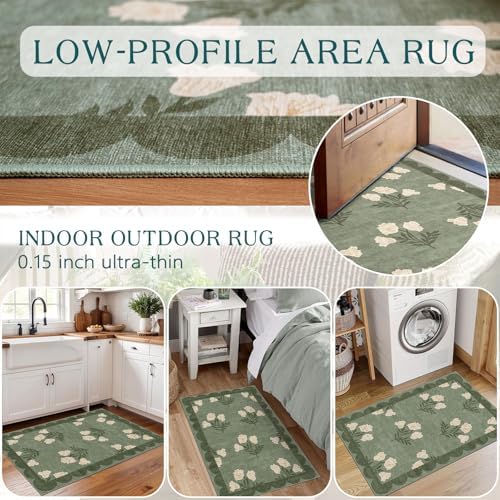 Front Door Mat Outside Entrance - 2x3 Sage Green Floral Entry Rug - Image 7
