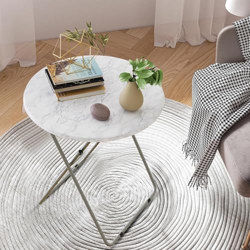 TV Trays Table Set of 4 Round Portable Folding TV Tray Table TV Dinner Tray with Sturdy MDF, No Assembly Required, 17.5 x 17.5 x 26 in (White Marble, 4Pcs) - Image 7