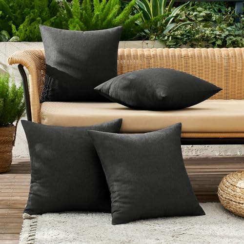 MIULEE Pack of 4 Decorative Outdoor Throw Pillow Covers Linen Waterproof Pillow Covers Summer Farmhouse Cushion Cases for Patio Garden Tent Balcony Couch Sofa 16x16 Inch Black - Image 3
