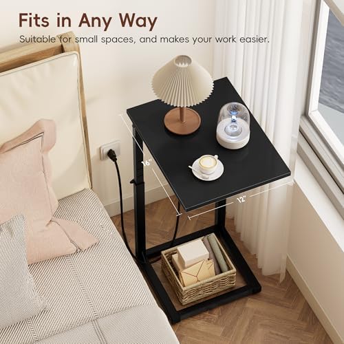 Vagusicc C Shaped End Table with Charging Station, 33"Tall C-Table End Table Adjustable Height Side Table for Couch, Couch Table That Slide Under Sofa Table TV Tray Table for Living Room,Bedroom,Black - Image 6
