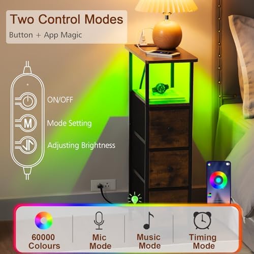 LOAKEKEL Narrow End Table with Charging Station, Small Nightstand - Image 6