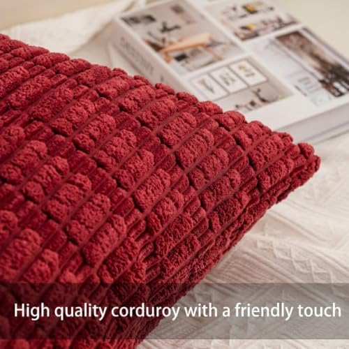 Pack of 2 Corduroy Decorative Throw Pillow Covers 12x24 Inch, Wine Red - Image 2