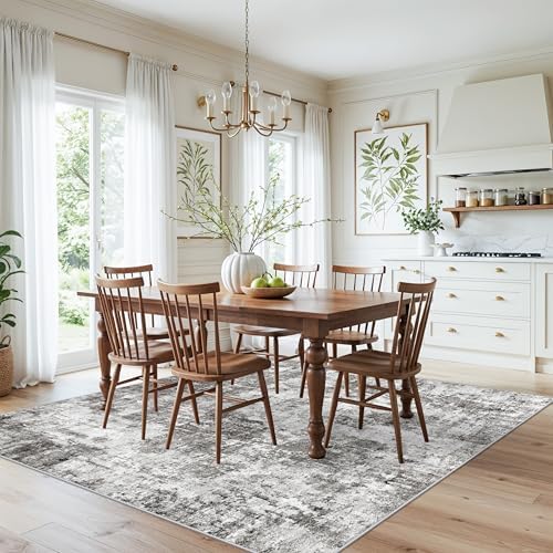 ZHXXUJ 7x7 Square Washable Area Rug, Non-Slip Indoor Rug for Living Room Bedroom Dining Room, Low Pile Stain Resistant Modern Abstract Neutral (Grey) - Image 4
