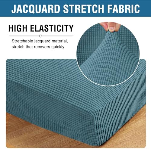 H.VERSAILTEX Super Stretch Individual Chaise Cover Sectional Couch Covers for L Shaped Sofa Both Left/Right Featuring Thick Jacquard Textured Twill Fabric (1 Piece Chaise Cover, Storm Blue) - Image 4