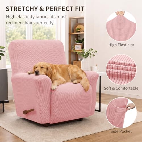 KEKUOU Recliner Chair Covers, 1-Piece Lazy Boy Recliner Covers, Dusty Pink - Image 2