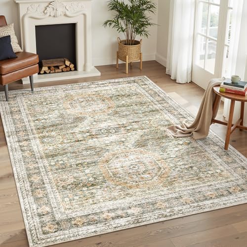 Soalmost 6x9 Area Rug for Living Room Washable Rugs Non-Slip Green/Orange - Image 4