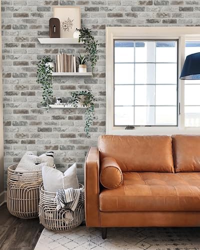 Guvana 17.3"×197" Brick Peel and Stick Wallpaper Grey Brown 3D Self Adhesive Wall Paper Removable Contact Paper Brick Textured Vintage Wallpaper Decorative Wall Classroom Covering | Grey Brown Removable Contact Paper Brick Textured Vintage Wallpaper De... - Image 6