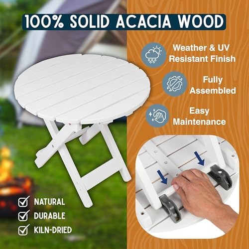 Shine Company Indoor/Outdoor Adirondack Round Folding Acacia Wooden Side Table, Oak - Image 5