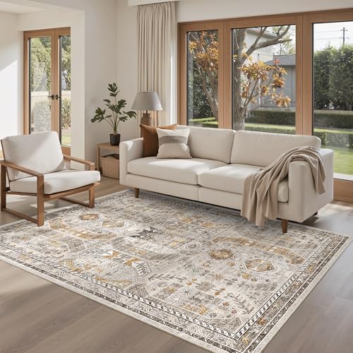 Madane Area Rug 4x6 Washable Rugs Vintage for Living Room, Brown/Gold - Image 3