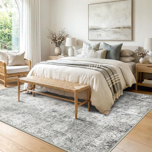 RELEANY Washable 5'x7' Abstract Area Rug for Living Room Gray White - Image 2