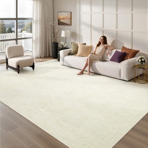 Valenrug 9x12 Area Rug, High Low Pile Washable Rugs for Living Room Ivory by Valenrug