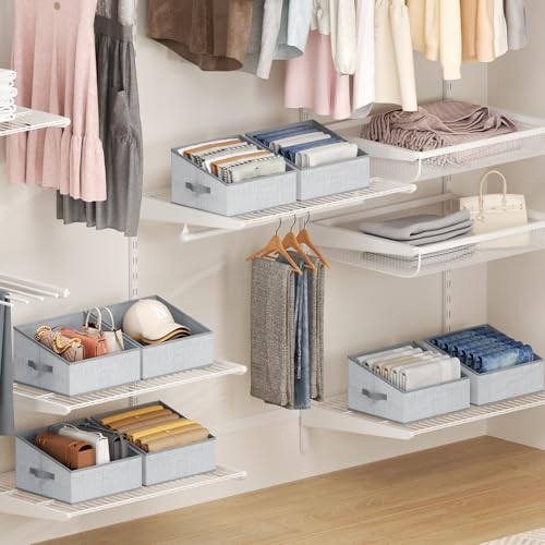 DIMJ Closet Storage Bins - Fabric Storage Baskets for Shelves, Collapsible Closet Organizers and Storage with Handles, Trapezoid Shelf Organization Storage Cubes for Purse, Toys, Books, Towel, Socks - Image 4
