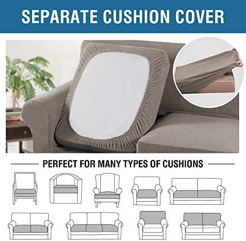 H.VERSAILTEX 3 Piece Stretch Sofa Covers for 2 Cushion Sofa Couch Covers for Living Room Sofa Slipcovers (Base Cover Plus 2 Seat Cushion Covers) Thicker Jacquard Fabric(Large Sofa, Taupe) - Image 5