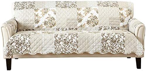 Great Bay Home Reversible Patchwork Sofa Cover - Washable Slipcover Furniture Protector with Elastic Straps - Perfect for Kids & Pets - Box-Stitched Detail (Taupe) by GreatBayHome