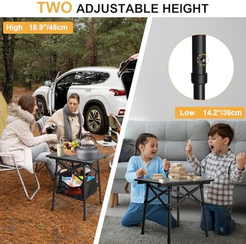 Folding Camping Side Table, Adjustable Height 14.2 & 18.9 in - Image 4