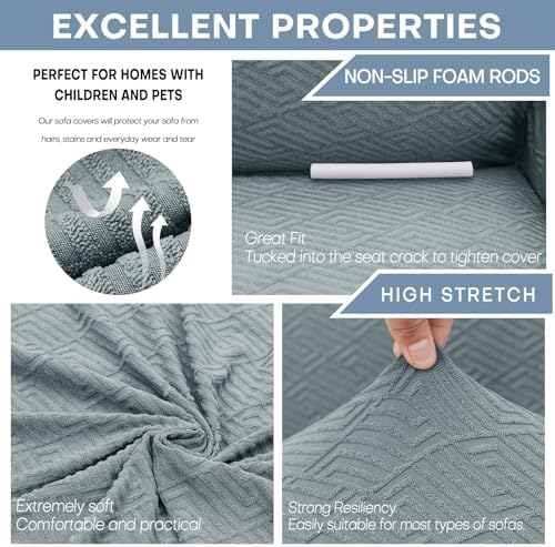 ZNSAYOTX 1 Piece Jacquard Couch Covers for 3 Cushion Couch High Stretch Sofa Cover for Pets Dogs Anti Slip Extra Large Sofa Slipcovers Furniture Protector (X-Large, New Pattern Light Grey) - Image 4
