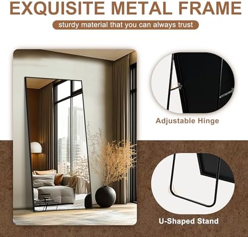 Delma Full Length Mirror with Stand, 70x30 Black Floor Mirror - Image 4