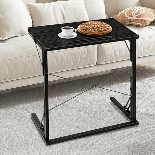 24 inch Foldable TV Tray Table, Foldable Portable C-Shaped Sofa end Table, Oversized Sofa Side Laptop Desk, Suitable for Living Room and Bedroom (2, Black) - Image 2