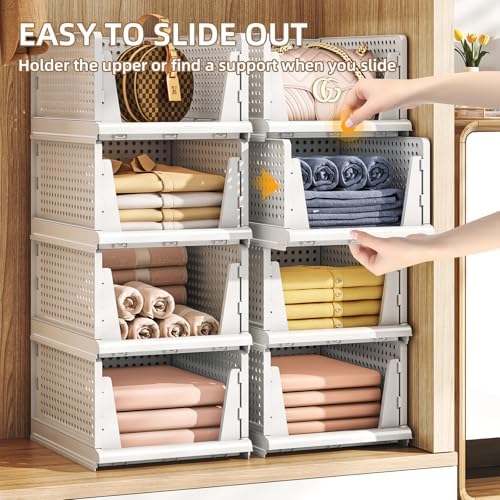 5 Packs Stackable Plastic Storage Basket for Closet Foldable Closet Organizers and Storage Bins for Shelves Storage Drawer Container for Clothes, Wardrobe, Pantry, 5L - Image 4