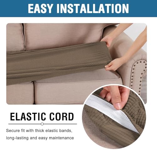 H.VERSAILTEX Super Stretch Individual Seat Cushion Covers Sofa Covers Couch Covers Slipcover Sets Thick Jacquard Textured Twill Fabric (3 Piece XL Sofa Cushion Covers, Macchiato) - Image 5
