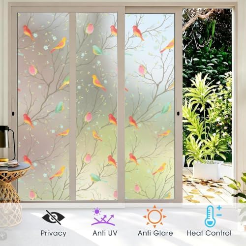 Coavas Stained Glass Window Film, Decorative Frosted Glass Window Privacy Film, Static Cling Non-Adhesive Windows Sticker for Front Door Bathroom Heat Control Anti UV, 29.5 x 118 Inch - Image 3