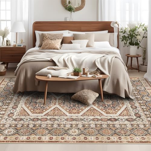 Ksrau 8x10 Area Rug Washable Vintage: Non Slip Living Room Large Rugs Brick - Image 2