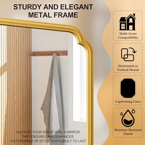 Ferytange 22x34 Inch Gold Bathroom Mirror, Metal Framed Wall Mirror with Rounded Edges, Rustproof Horizontal Vertical Hanging for Vanity Over Sink - Image 6