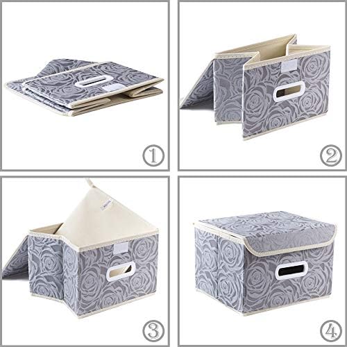 PRANDOM Stackable Storage Boxes with Lids [5-Pack] Fabric Decorative Storage Bins Cubes Organizer Containers Baskets with Cover Handles Divider for Bedroom Closet Living Room Grey 9.8x7.9x6.7 Inch - Image 4