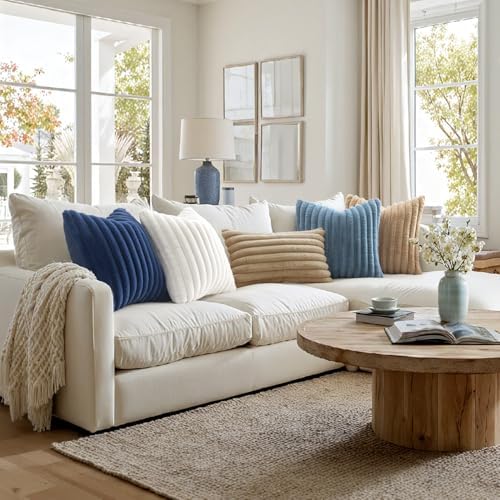 MIULEE Faux Fur Decorative Throw Pillow Covers 18x18 Set of 2 Grey Blue - Image 4