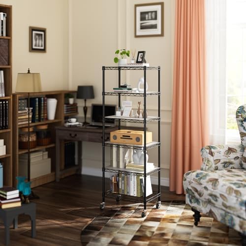 Golpart Small Shelves Storage Wire Metal Adjustable Shelf Unit with Wheels - Image 2