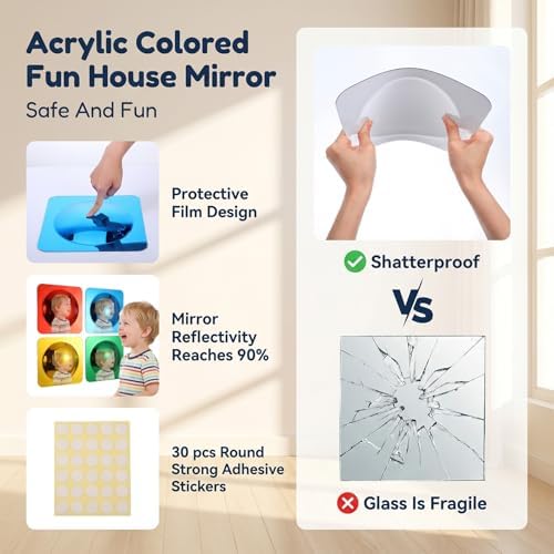 4 Pcs Sensory Wall Mirror Acrylic Bubble Mirror Wall Decoration 10" x 10" Scandinavian Natural Decor Sensory Room Science Decompression Space (Red, Yellow, Green, Blue) - Image 3