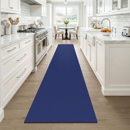 KOZYFLY Cotton 2x12 Runners Rugs for Hallway, Long Washable Runner Rug, Woven Non Slip Kitchen Runner, Braided Entryway Rug, Floor Carpet for Entry, Aisle, Hall, Deep Navy Blue - Image 2