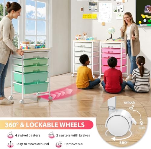 Goovilla Rolling Cart with 5 Drawers for Craft, Art, Dorm, Office, White - Image 5