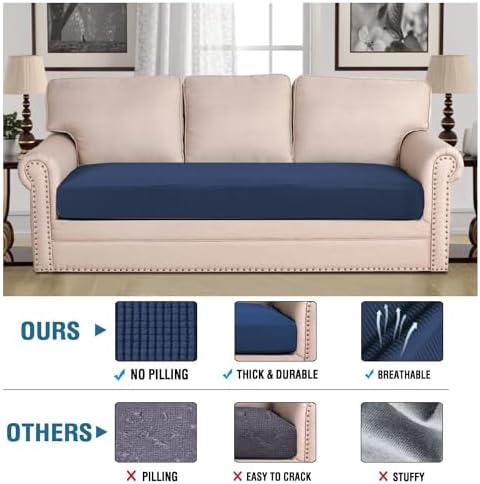 H.VERSAILTEX Super Stretch Individual Seat Cushion Covers Sofa Covers Couch Cushion Covers Slipcover Sets Thick Jacquard Textured Twill Fabric (1 Piece Sofa Cushion Cover, Navy) - Image 2
