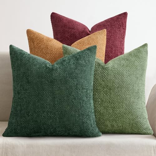 MIULEE Soft Decorative Chenille Pillow Covers Christmas Dark Green 18x18 by MIULEE
