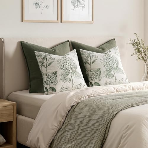 Set of 2 Decorative Floral Pillow Covers 20x20 Inch Dark Green - Image 6