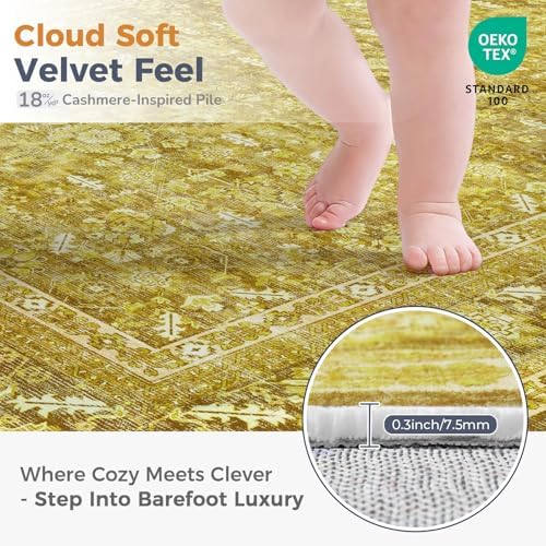 OPPODREAM Vintage Yellow Area Rugs 8' Round, Washable Rug for Living Room - Image 2