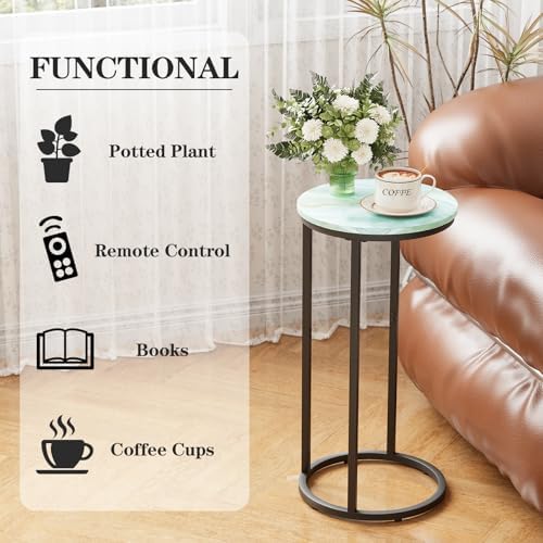 C Shaped end Table,Wood Round Side Table for Couch,Small Sofa Table with Metal Frame for Bedroom,Living Room,Bedside,Sea Blue(11.81" D x 11.81" W x 23.62" H) - Image 5