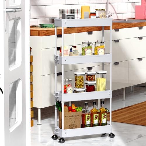 SPACEKEEPER Slim Rolling Storage Cart, 4 Tier Bathroom Cart Organizer, Gray - Image 7