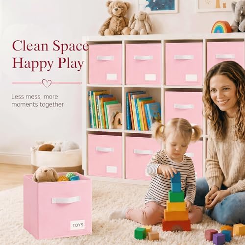 Storage Cubes 8 Pack, 11 Inch Fabric Storage Cubes Organizer Bins with Labels, Odor-Free & Sturdy PP Structure, Cubby Baskets for Closet, Shelves, Toys & Nursery ( Pink) - Image 4