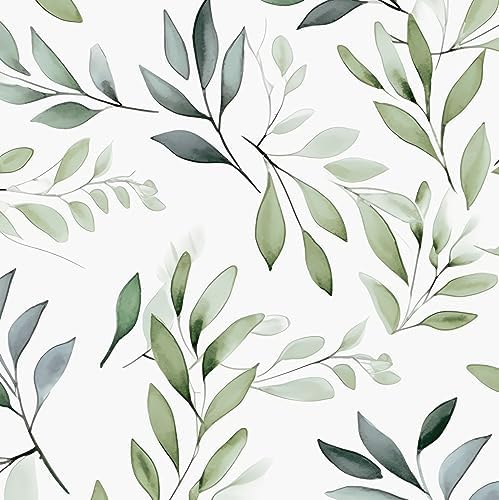 Danodoi Sage Green Vintage Leaf Peel and Stick Wallpaper 17.5" x 393" | Waterproof Vinyl Self Adhesive Removable Renter Friendly Floral Contact Paper by DANODOI