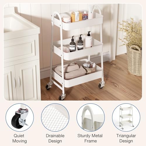 DUMOS 3 Tiers Rolling Cart, Utility Cart, Storage Organizer - Image 3
