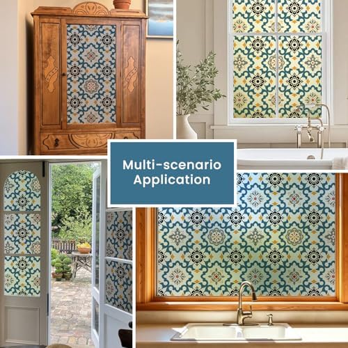 DKTIE Window Privacy Film Moroccan Tile Pattern, 17.7in X 78.7in - Image 3