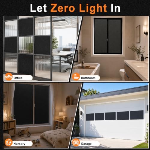 Blackout Window Privacy Film, Removable Window Cover Static Cling, Darkening Light Heat Blocking, Window Tint for Home Garage Bedroom Day Sleep, Black 29.5 Inch * 78.74 Inch - Image 7