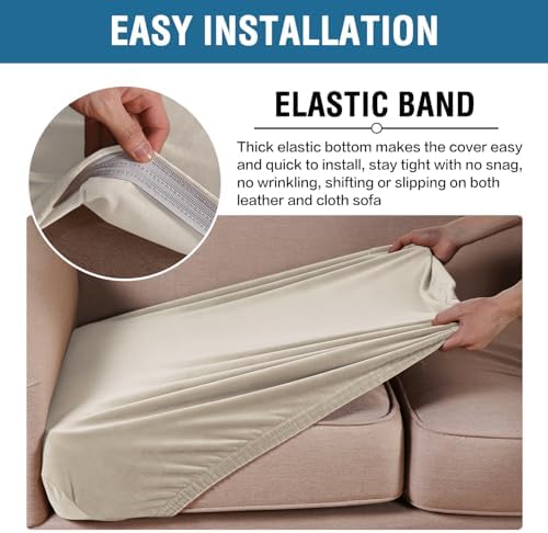 H.VERSAILTEX Velvet Stretch Couch Cushion Cover Plush Cushion Slipcover for Chair Loveseat Sofa Cushion Furniture Protector Seat Cushion Sofa Cover (2 Piece Medium Sofa Cushion Covers, Ivory) - Image 4