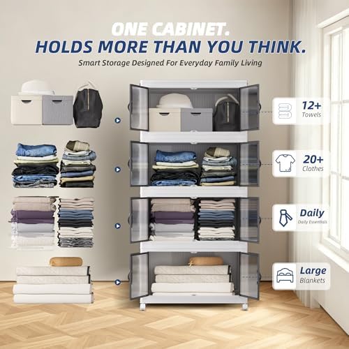 SAILUN 464Qt Stackable Storage Bins,Storage Cabinet with a Lid,4 Pack White - Image 5