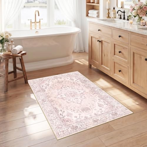 RELEANY Washable Area Rug, Small 2'6"x4', Pink by RELEANY