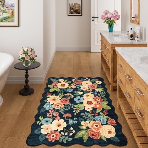 DUKINO 3x4 Rug, Non Slip Floral Washable Area Rug for Entryway, Navy Blue - Image 7