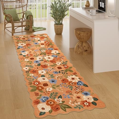 DUKINO 2x6 Runner Rug, Floral Washable Rug for Kitchen Non Slip, Orange by DUKINO